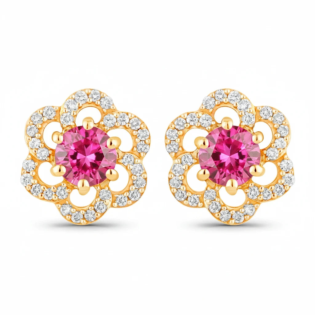 Round Cut Diamond Flower Stud Earrings