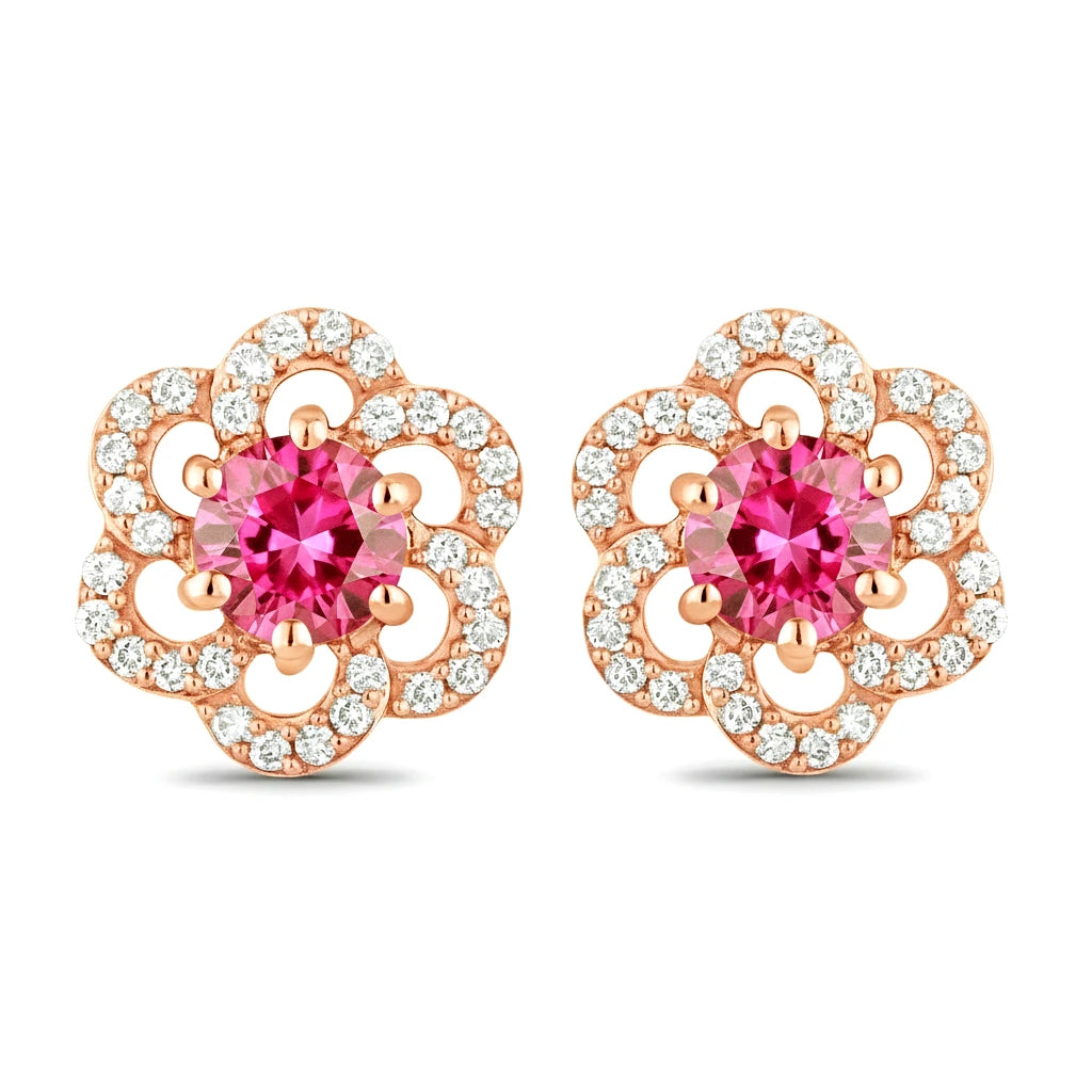 Round Cut Diamond Flower Stud Earrings