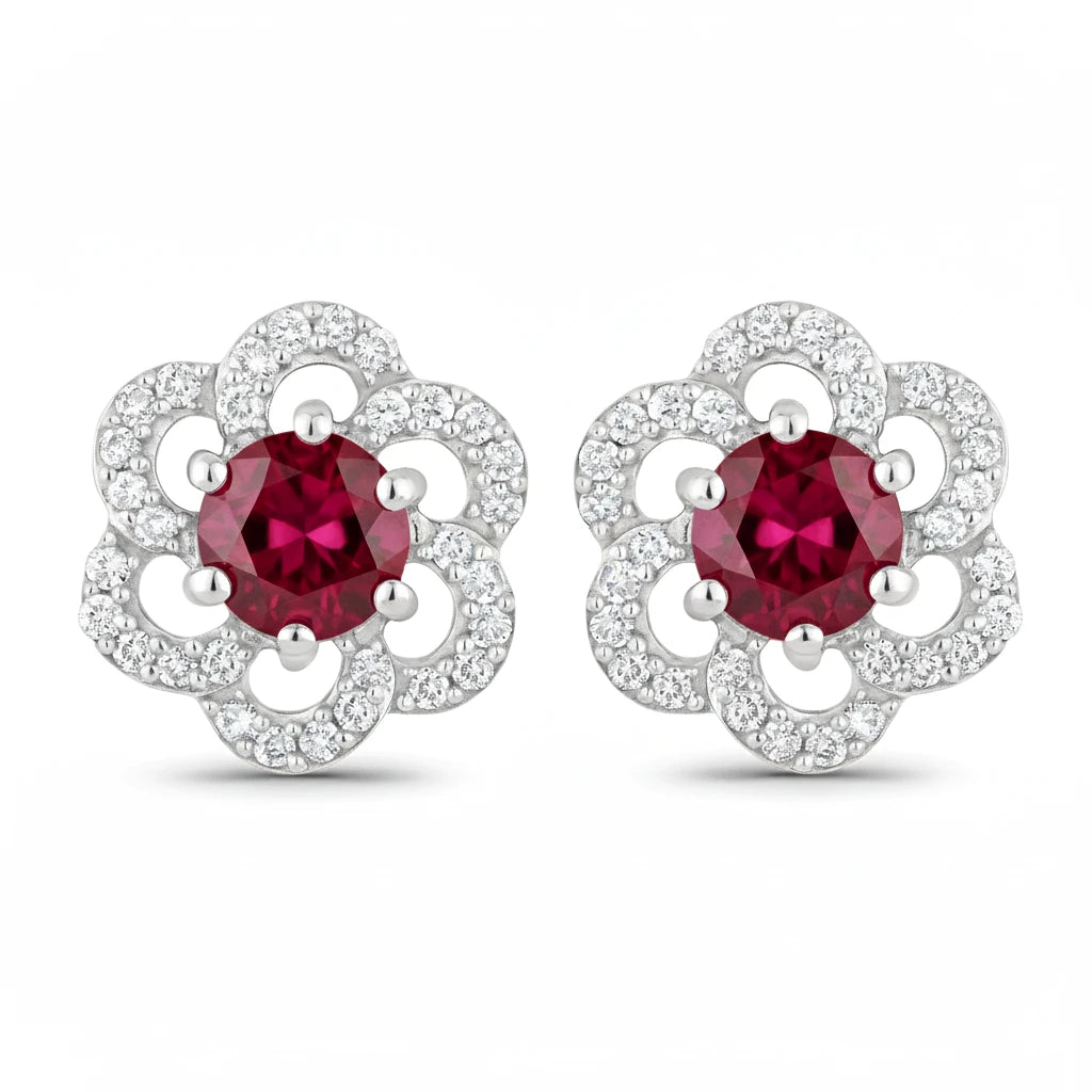 Round Cut Diamond Flower Stud Earrings