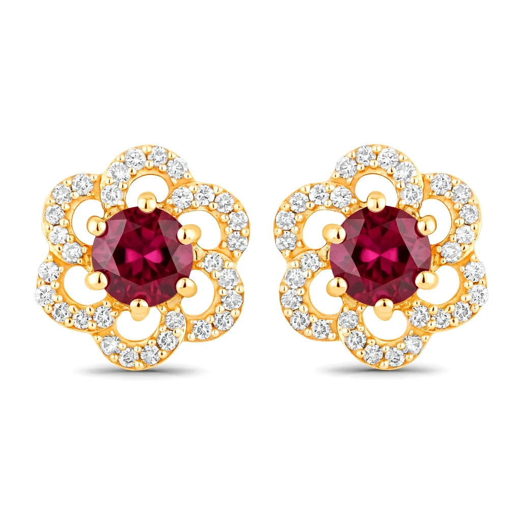 Round Cut Diamond Flower Stud Earrings