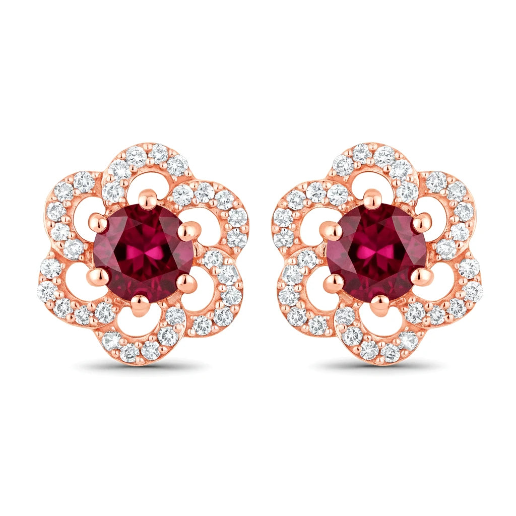 Round Cut Diamond Flower Stud Earrings