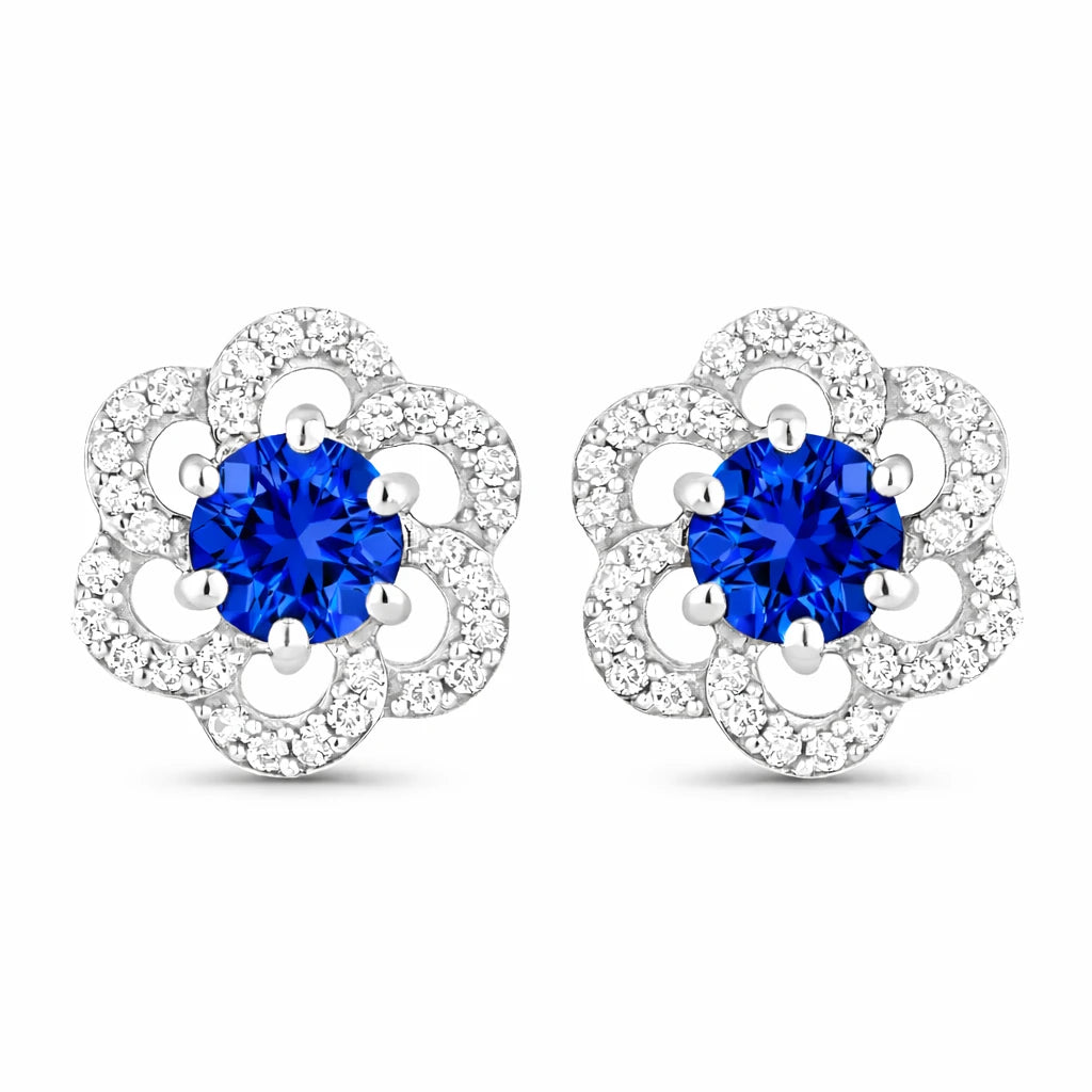 Round Cut Diamond Flower Stud Earrings