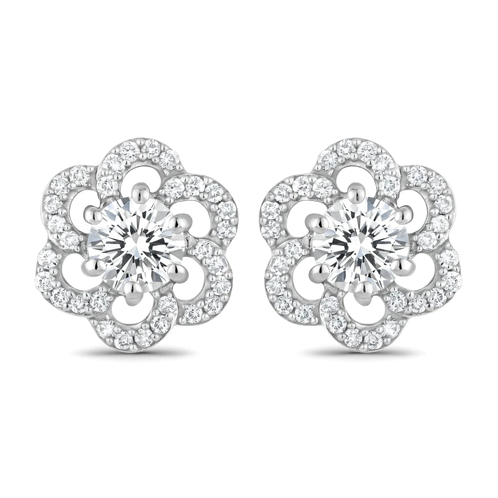 Round Cut Diamond Flower Stud Earrings