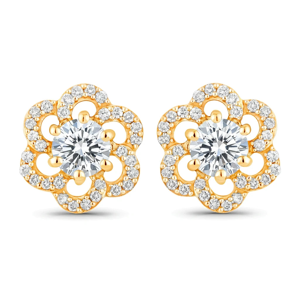 Round Cut Diamond Flower Stud Earrings
