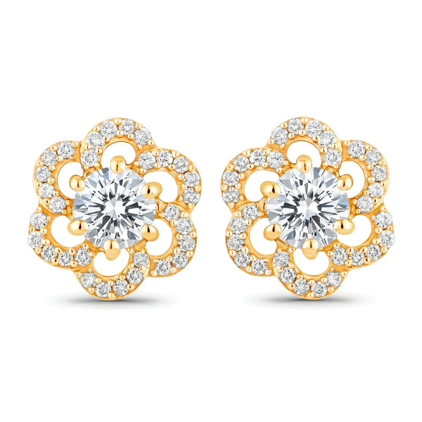 Round Cut Diamond Flower Stud Earrings