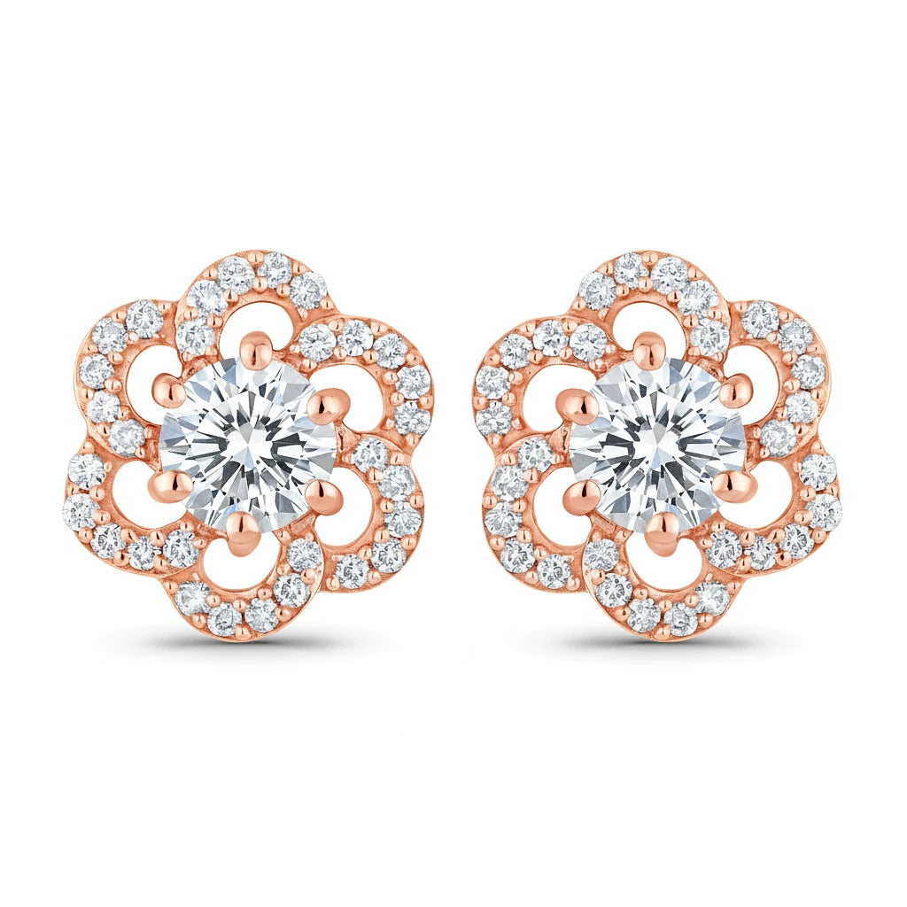 Round Cut Diamond Flower Stud Earrings