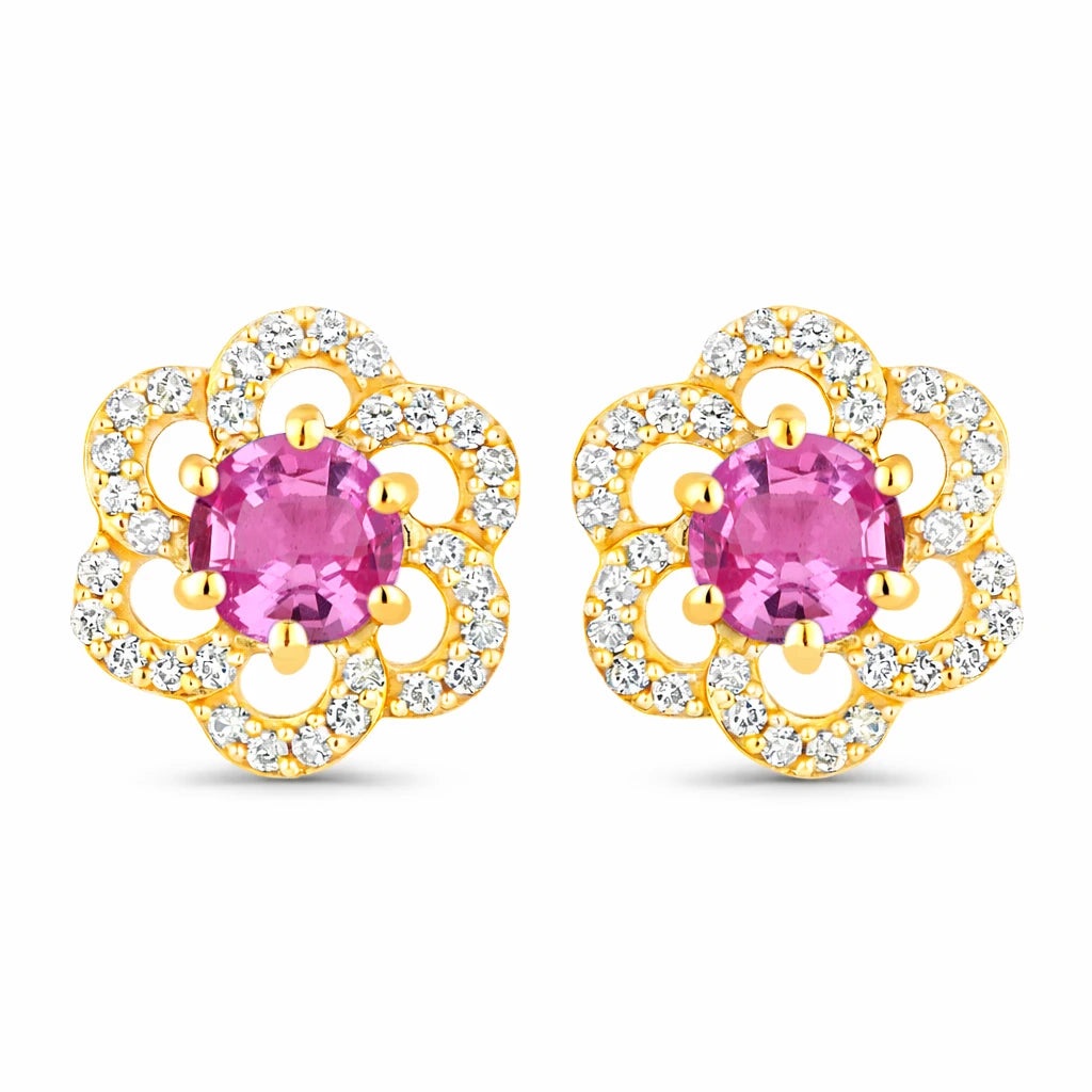 Round Cut Diamond Flower Stud Earrings