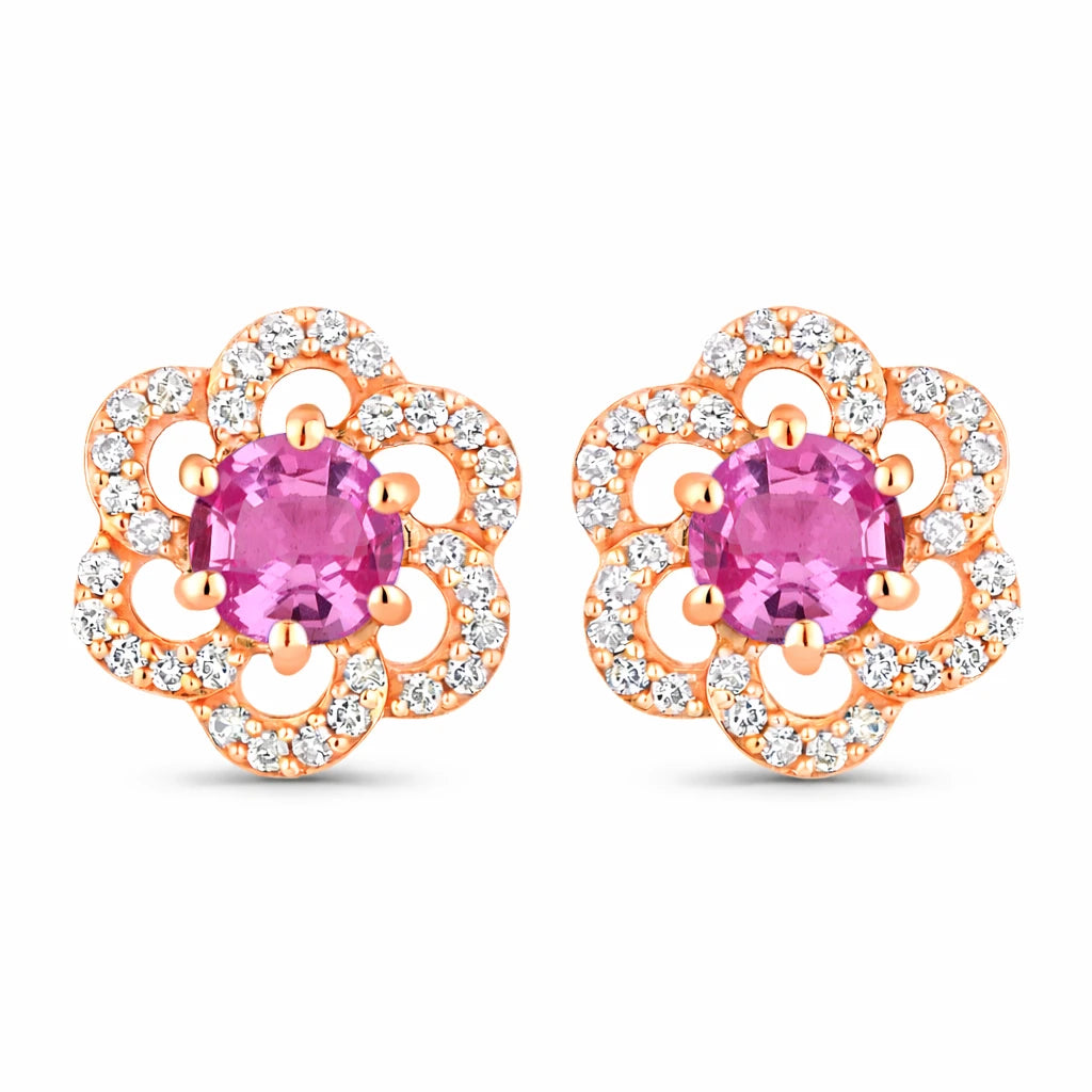 Round Cut Diamond Flower Stud Earrings