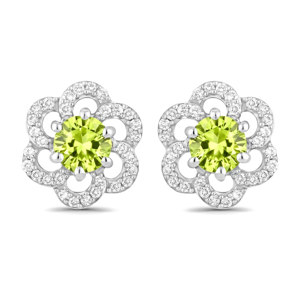 Round Cut Diamond Flower Stud Earrings