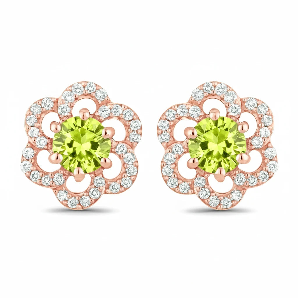 Round Cut Diamond Flower Stud Earrings