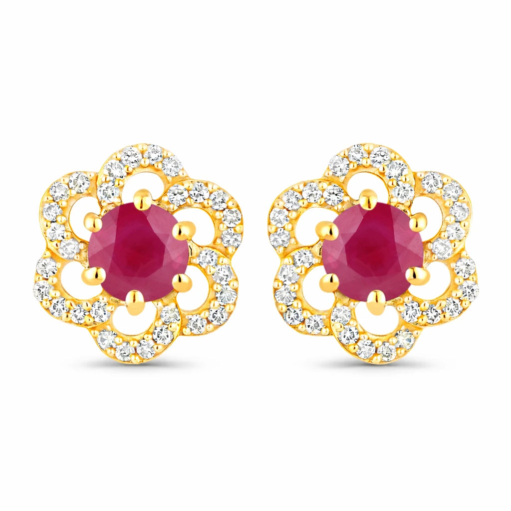 Round Cut Diamond Flower Stud Earrings