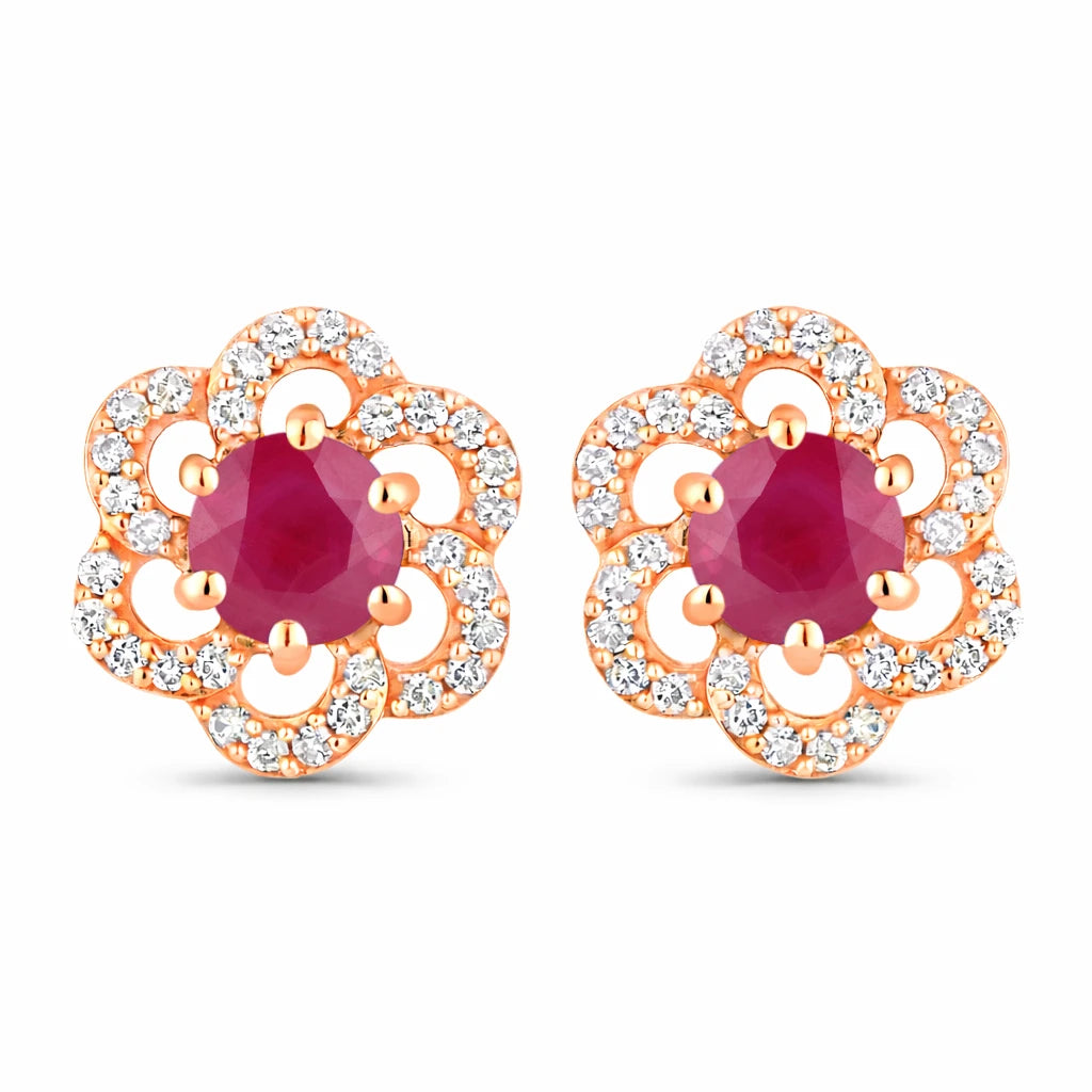Round Cut Diamond Flower Stud Earrings