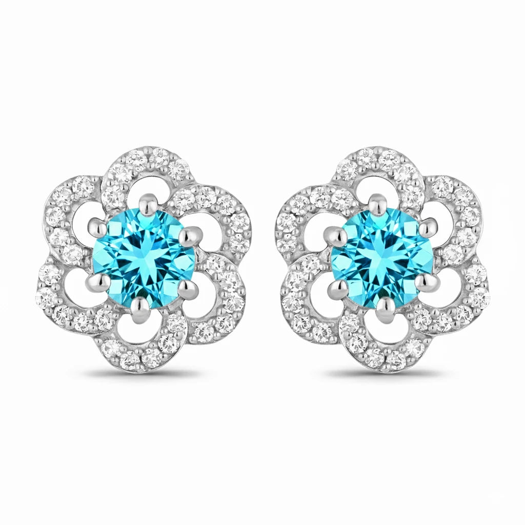 Round Cut Diamond Flower Stud Earrings