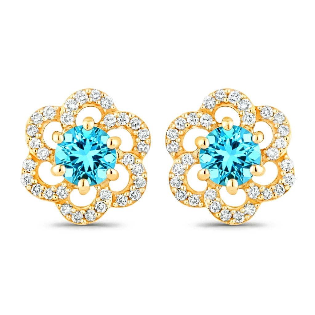 Round Cut Diamond Flower Stud Earrings