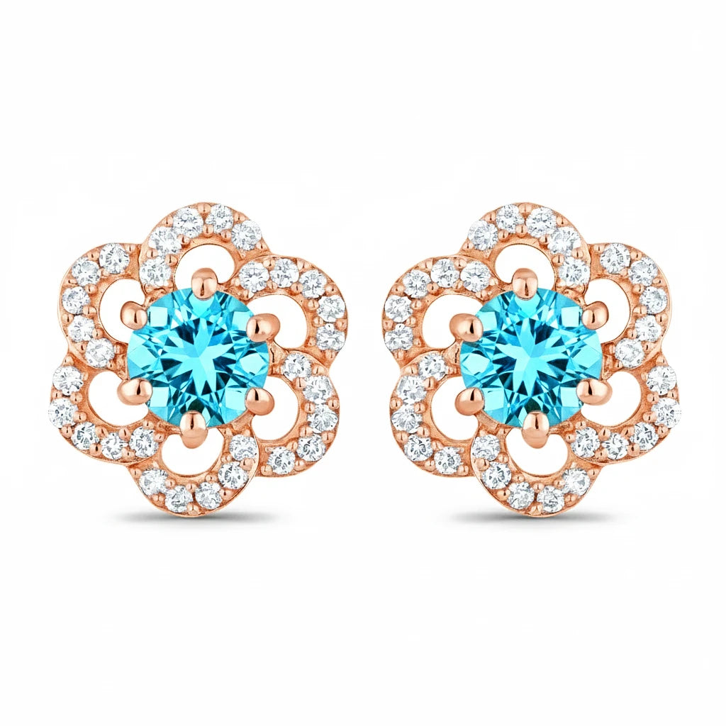 Round Cut Diamond Flower Stud Earrings