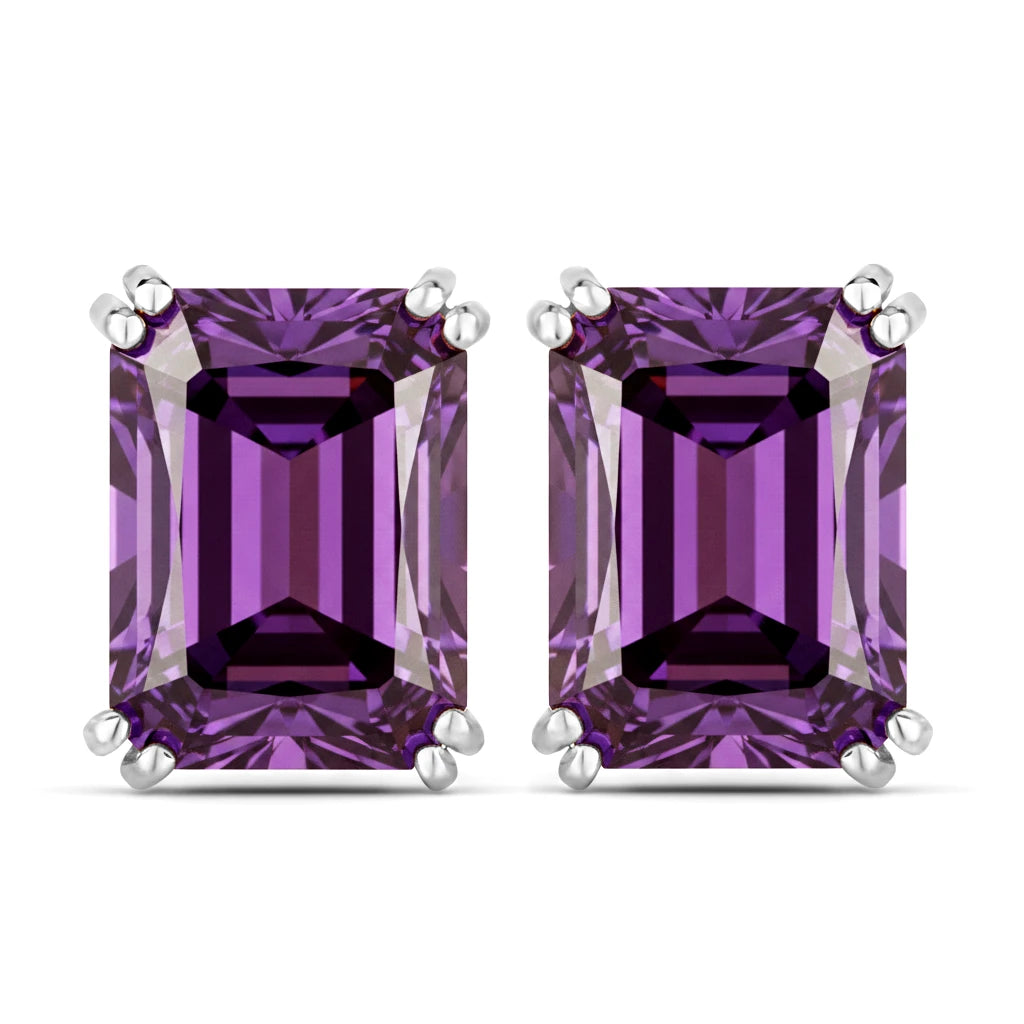 Emerald Cut Prong Set Stud Earrings