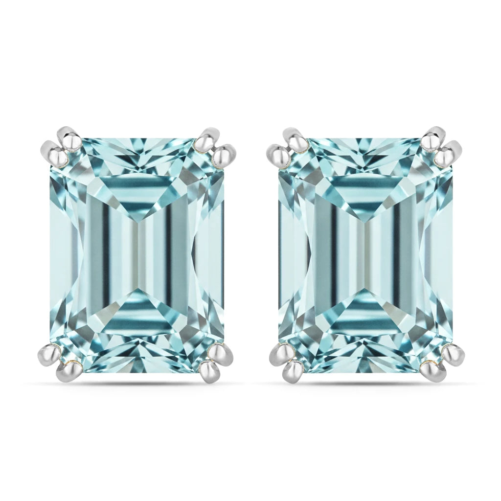 Emerald Cut Prong Set Stud Earrings