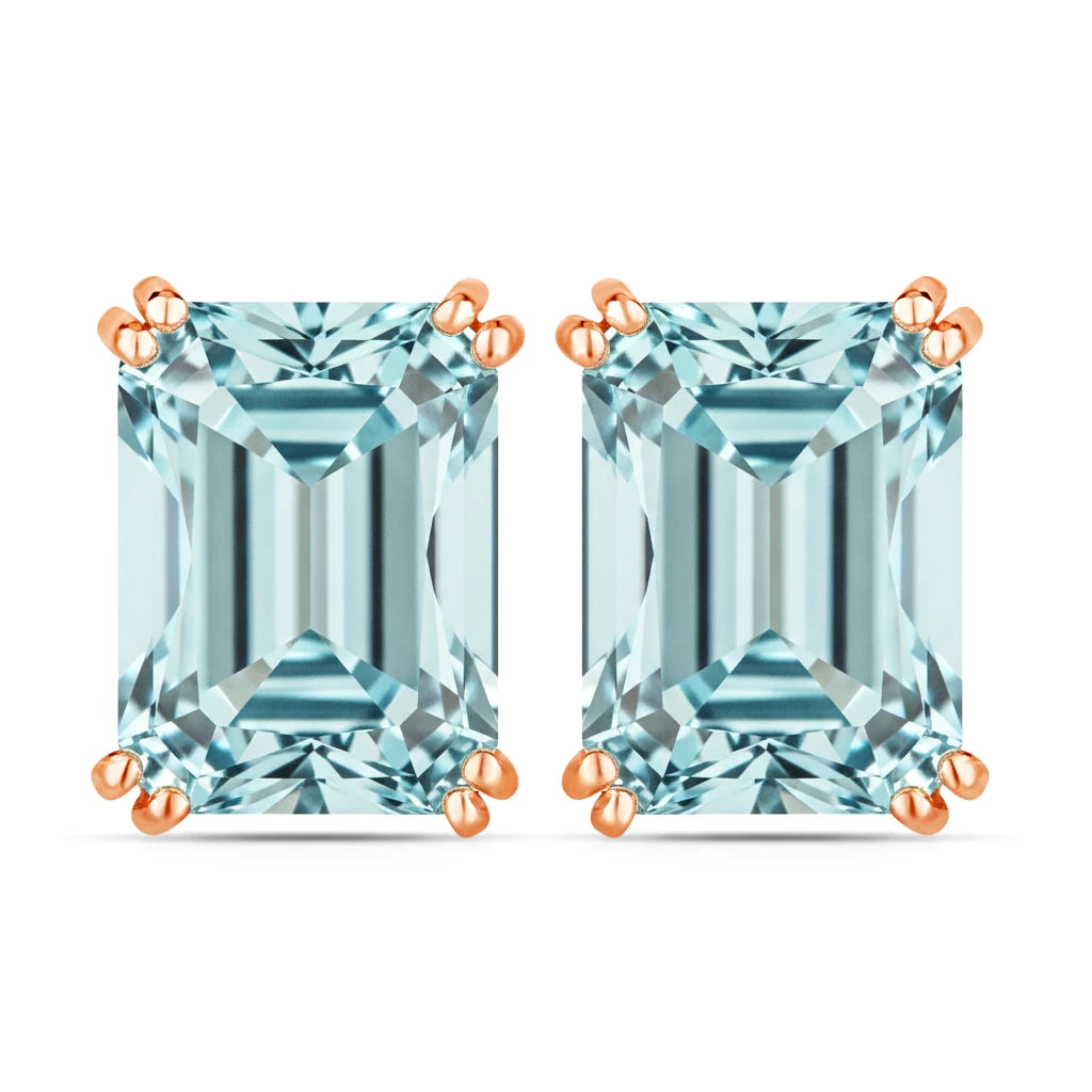Emerald Cut Prong Set Stud Earrings