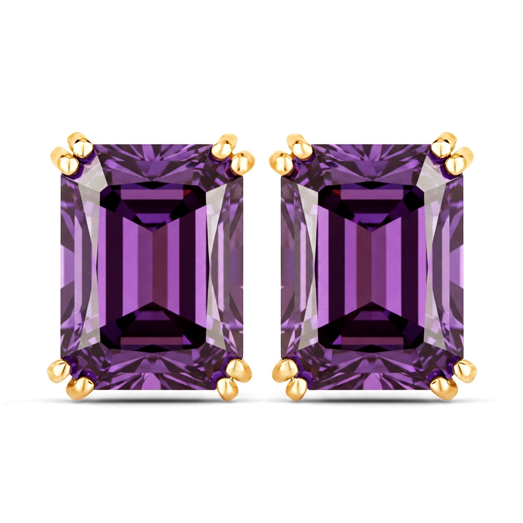 Emerald Cut Prong Set Stud Earrings