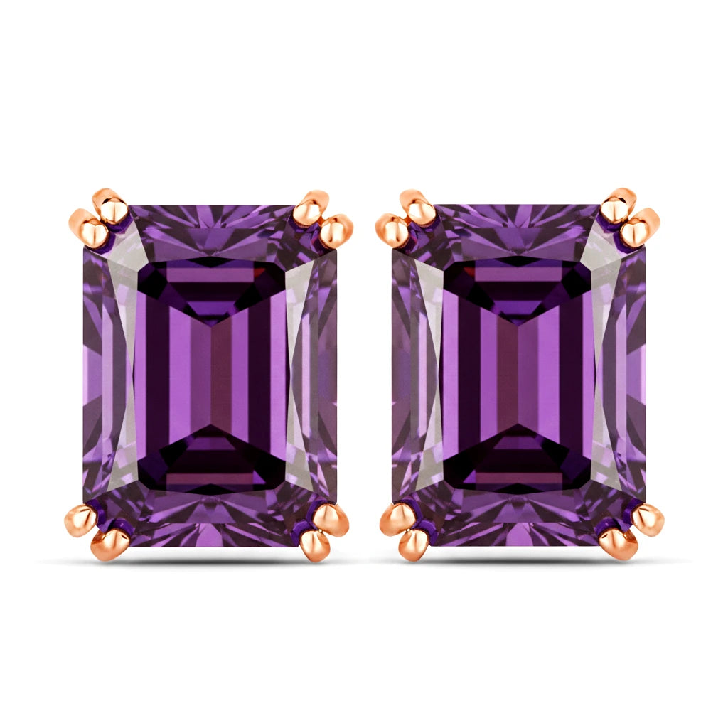 Emerald Cut Prong Set Stud Earrings