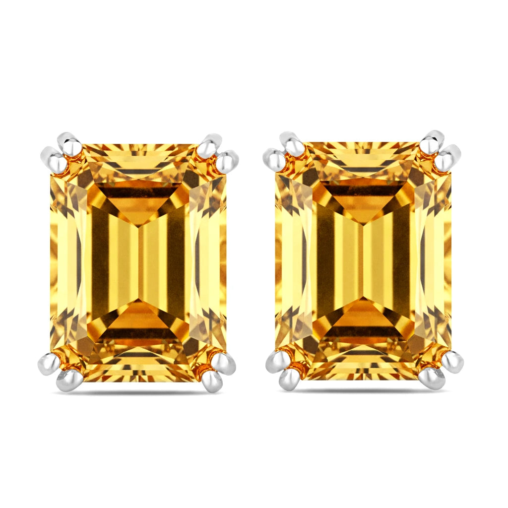 Emerald Cut Prong Set Stud Earrings