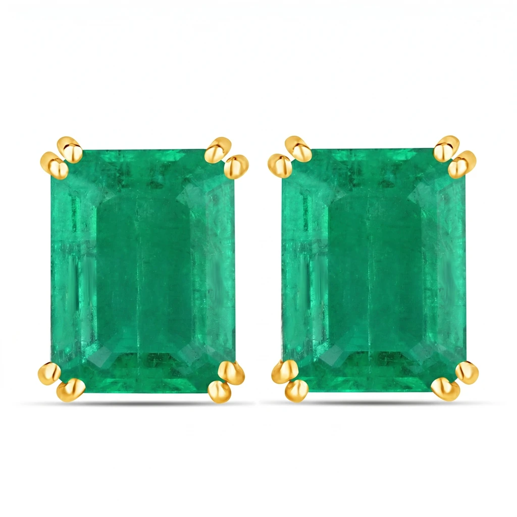 Emerald Cut Prong Set Stud Earrings