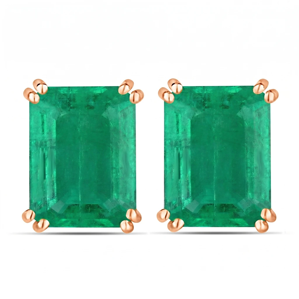 Emerald Cut Prong Set Stud Earrings