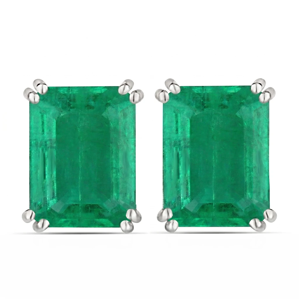 Emerald Cut Prong Set Stud Earrings