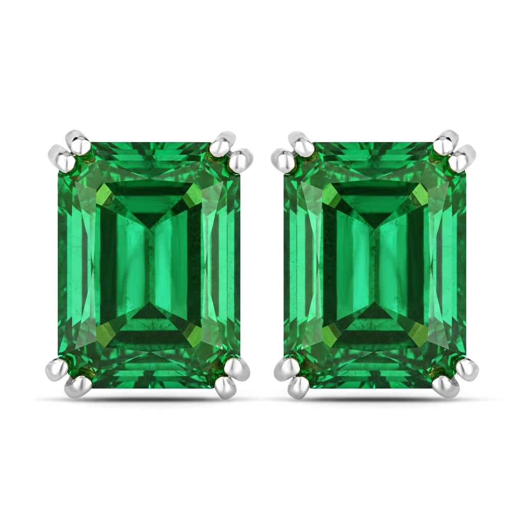 Emerald Cut Prong Set Stud Earrings