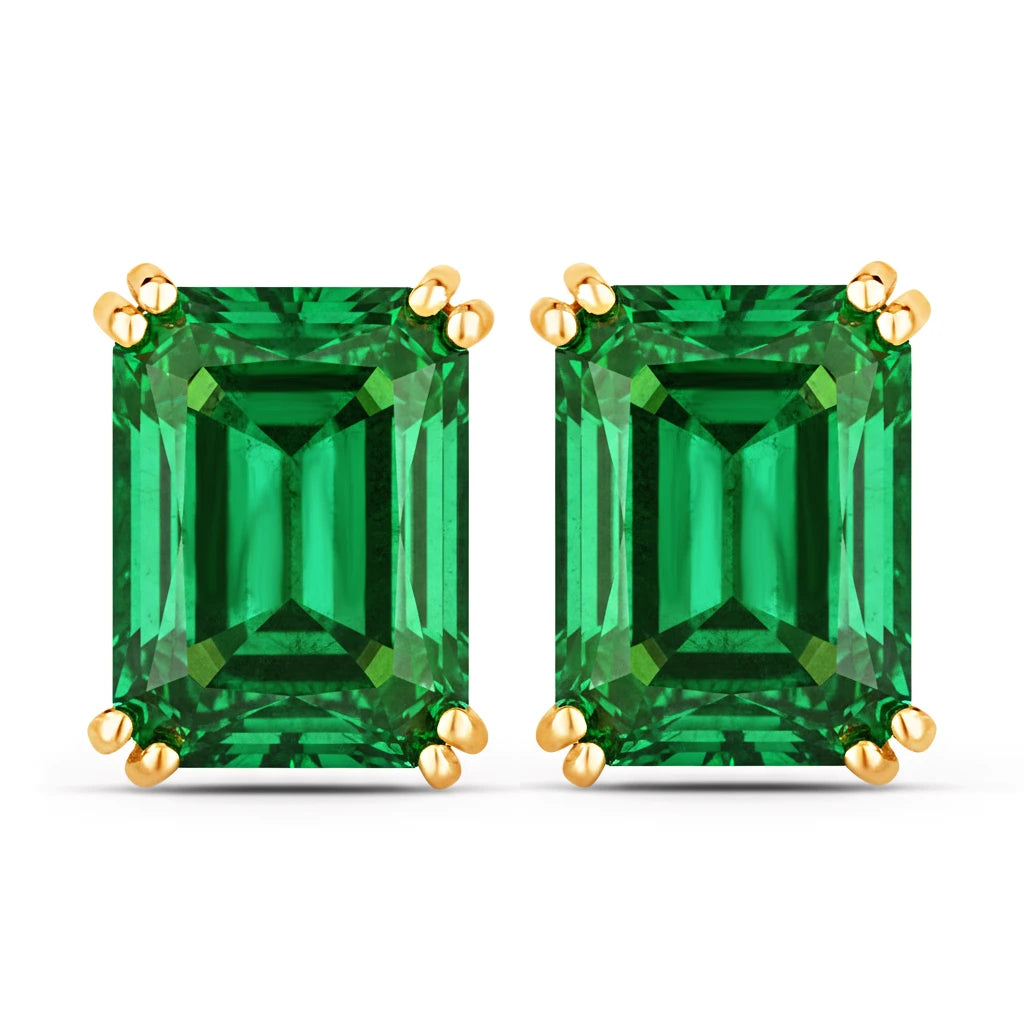 Emerald Cut Prong Set Stud Earrings