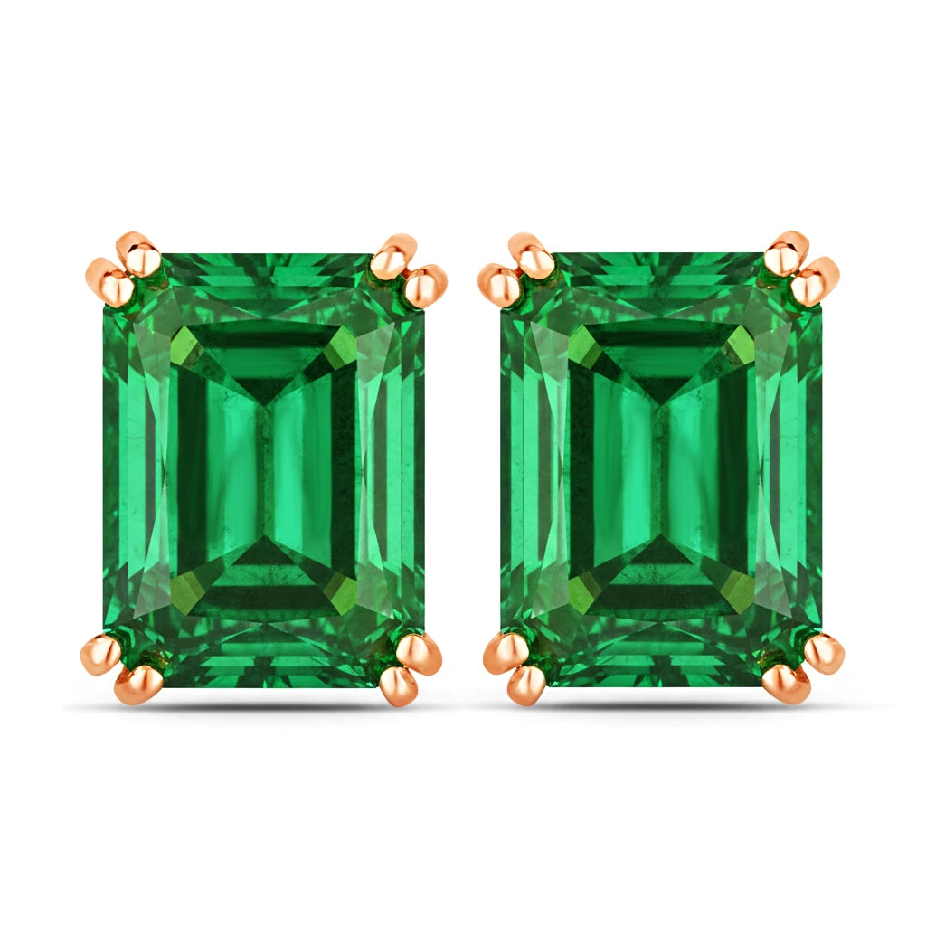 Emerald Cut Prong Set Stud Earrings