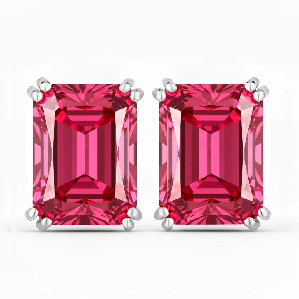Emerald Cut Prong Set Stud Earrings