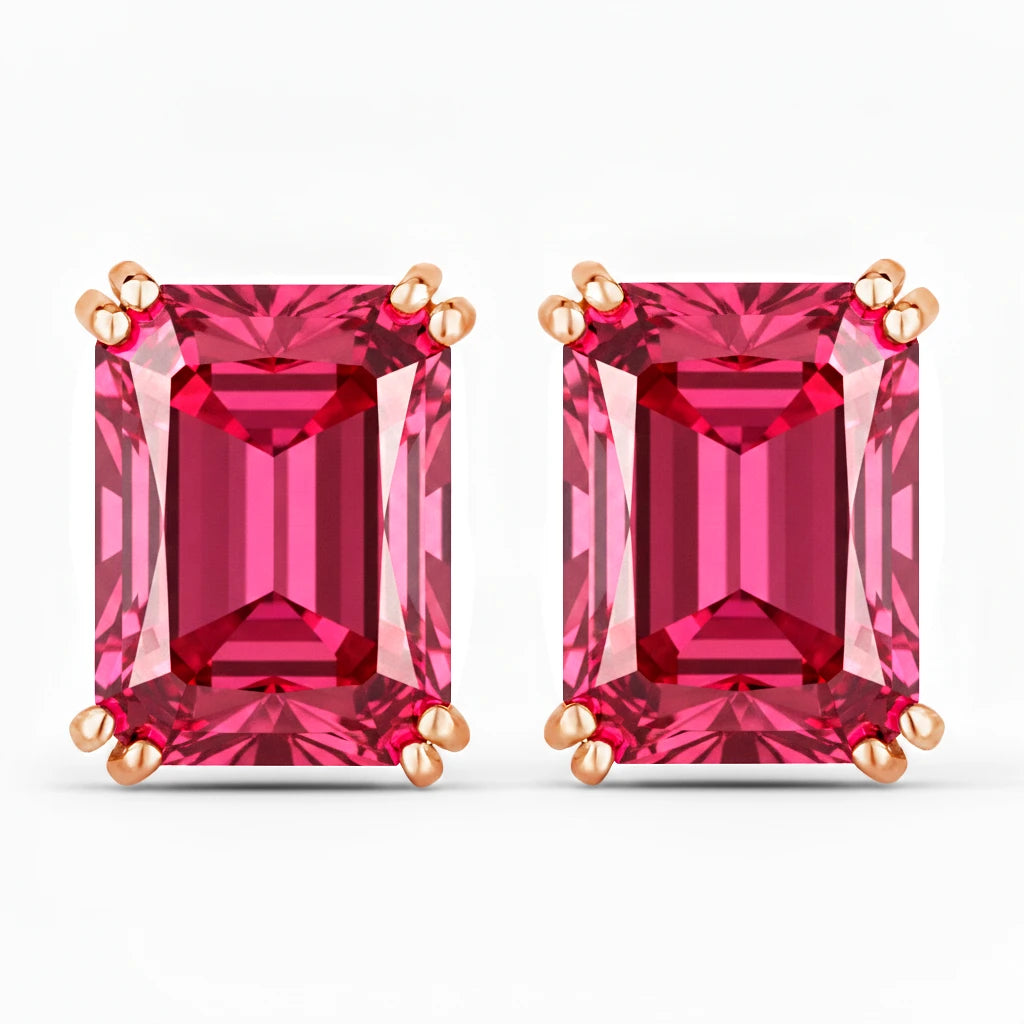 Emerald Cut Prong Set Stud Earrings