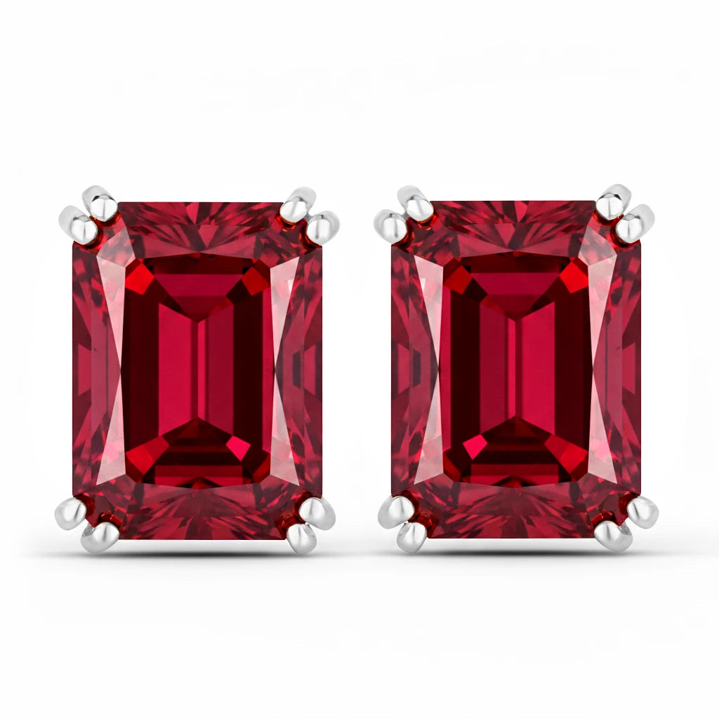 Emerald Cut Prong Set Stud Earrings