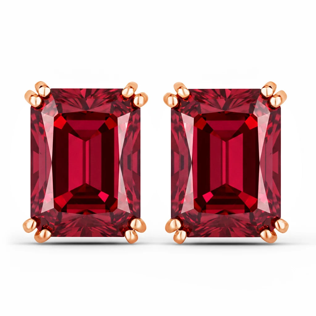 Emerald Cut Prong Set Stud Earrings