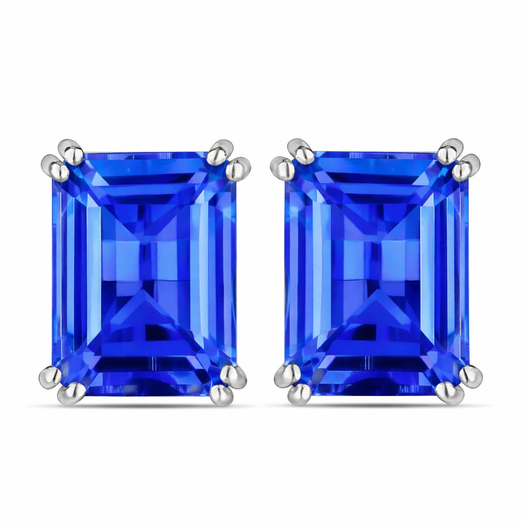 Emerald Cut Prong Set Stud Earrings