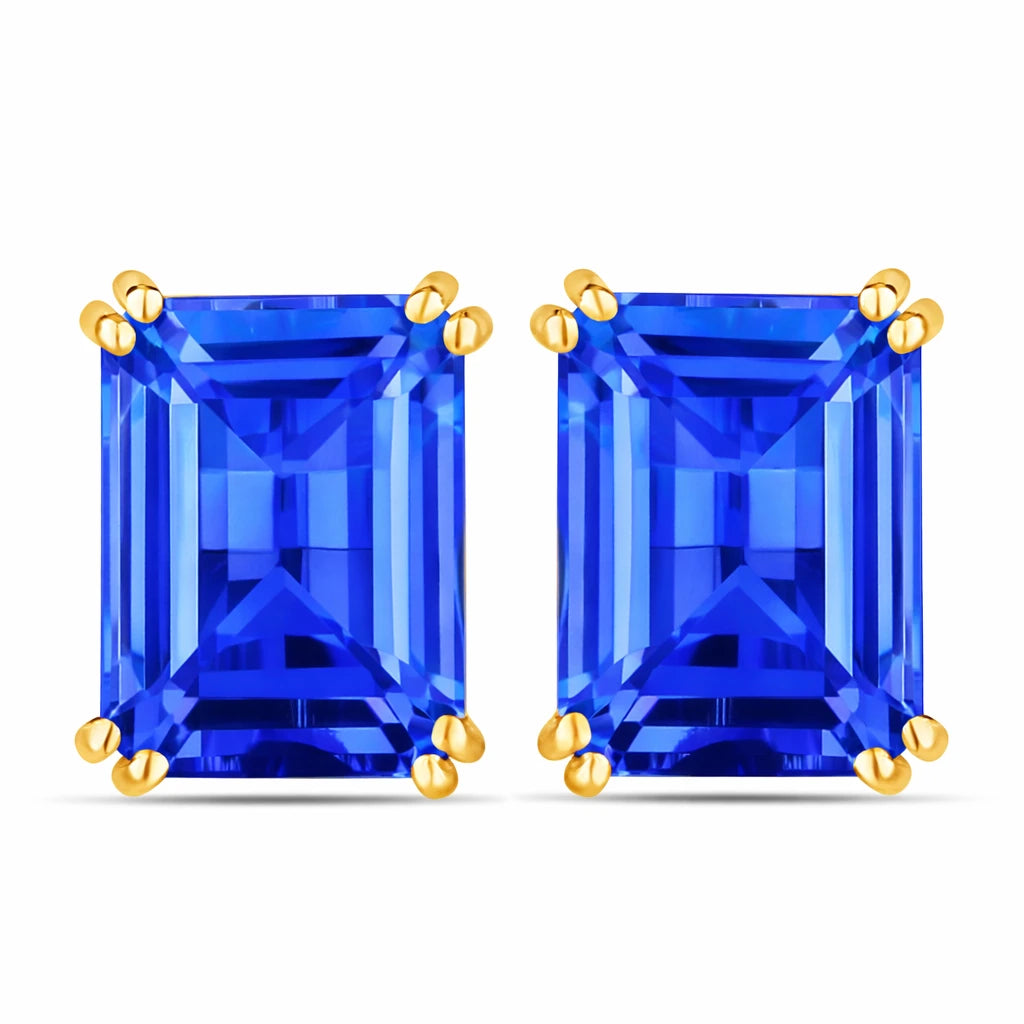 Emerald Cut Prong Set Stud Earrings