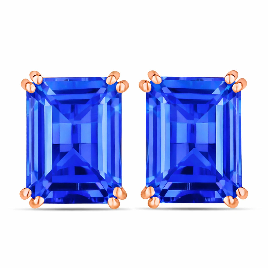 Emerald Cut Prong Set Stud Earrings