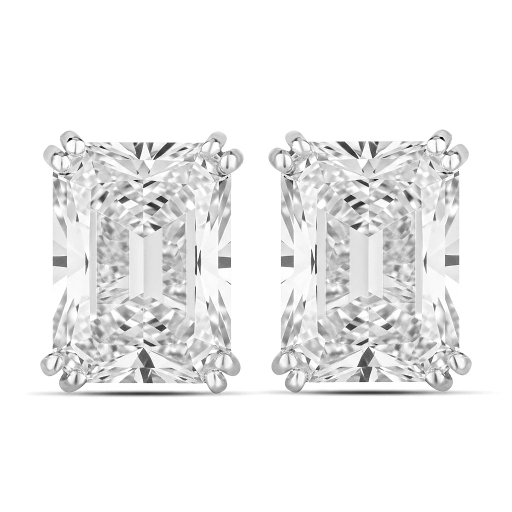 Emerald Cut Prong Set Stud Earrings