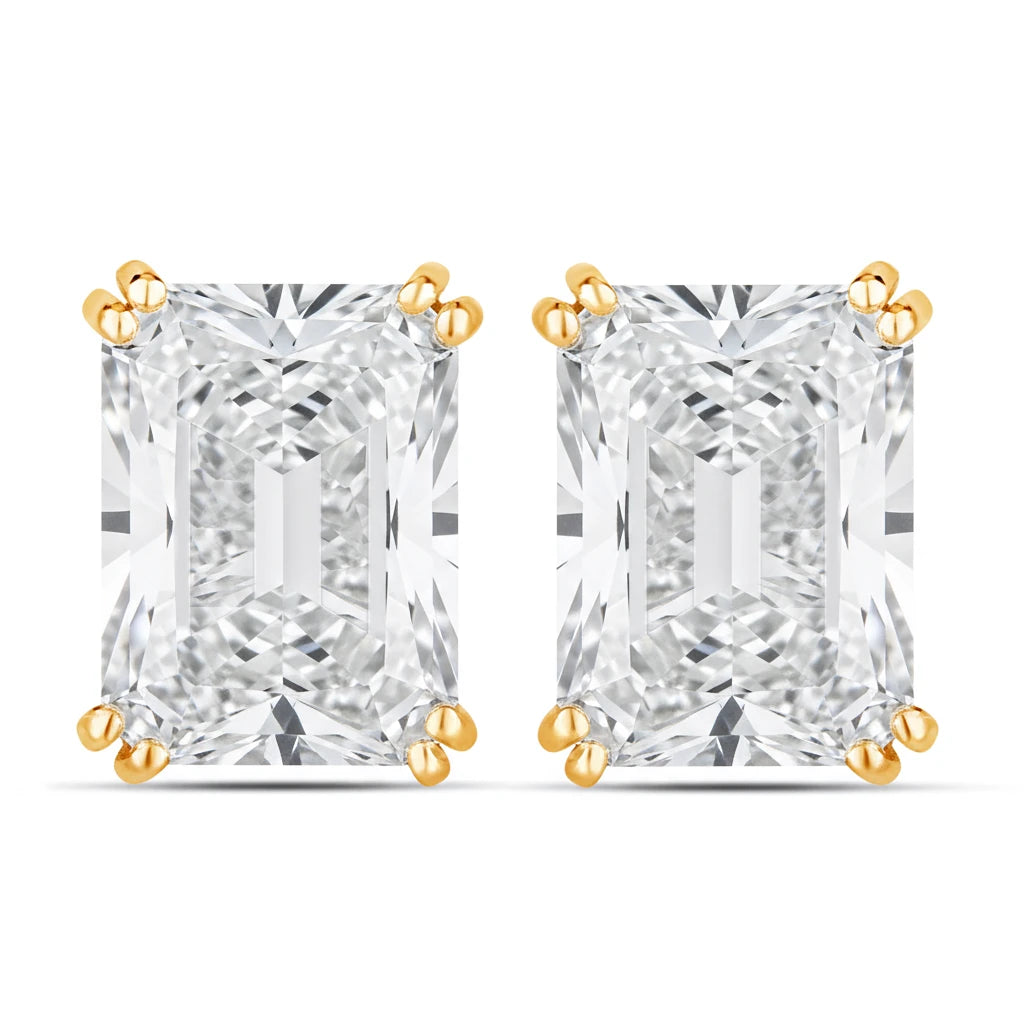 Emerald Cut Prong Set Stud Earrings
