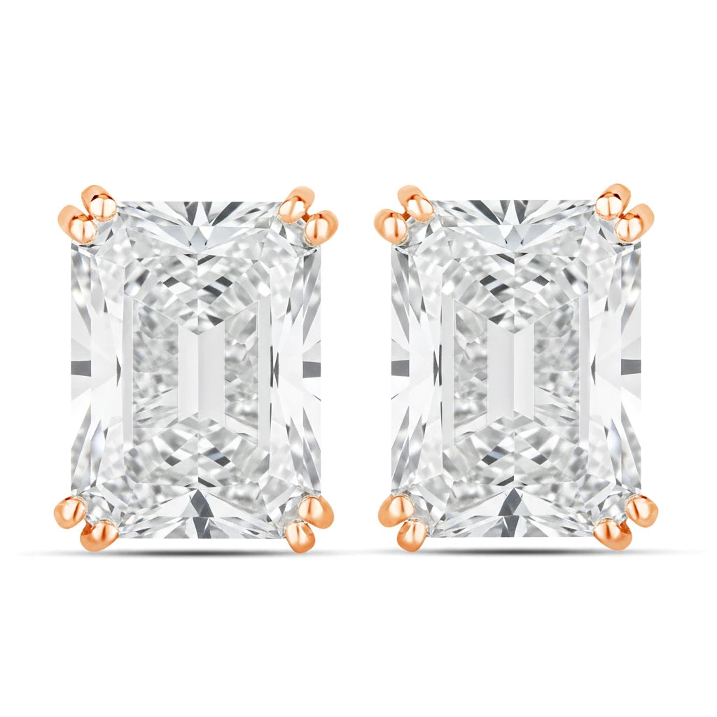 Emerald Cut Prong Set Stud Earrings