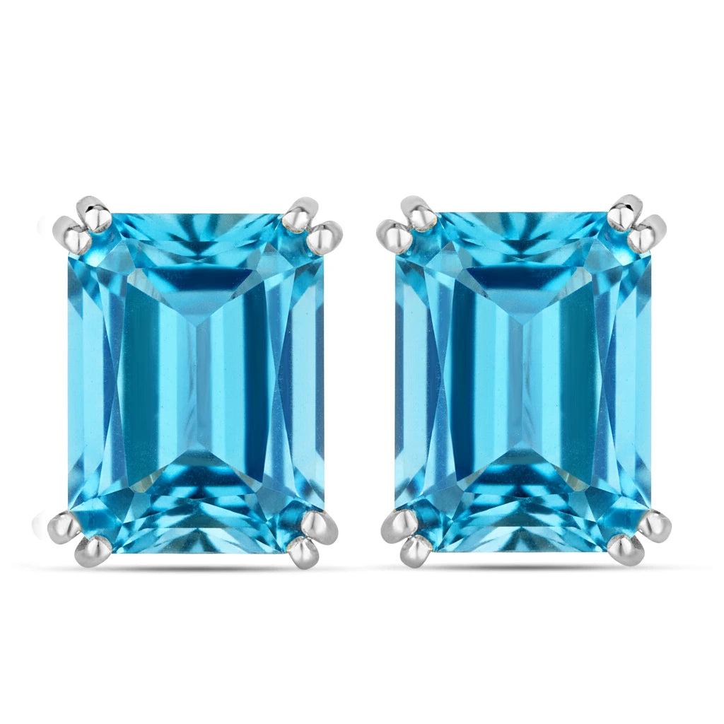 Emerald Cut Prong Set Stud Earrings