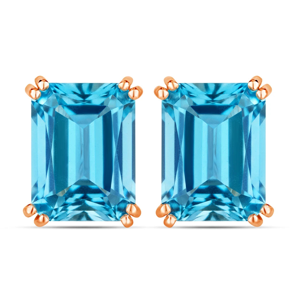 Emerald Cut Prong Set Stud Earrings