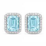Emerald Cut Diamond Halo Stud Earrings