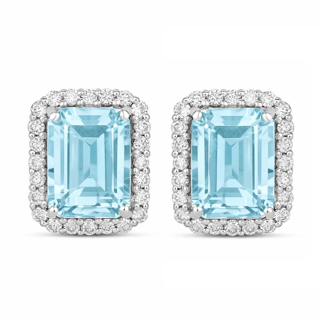 Emerald Cut Diamond Halo Stud Earrings