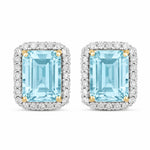 Emerald Cut Diamond Halo Stud Earrings