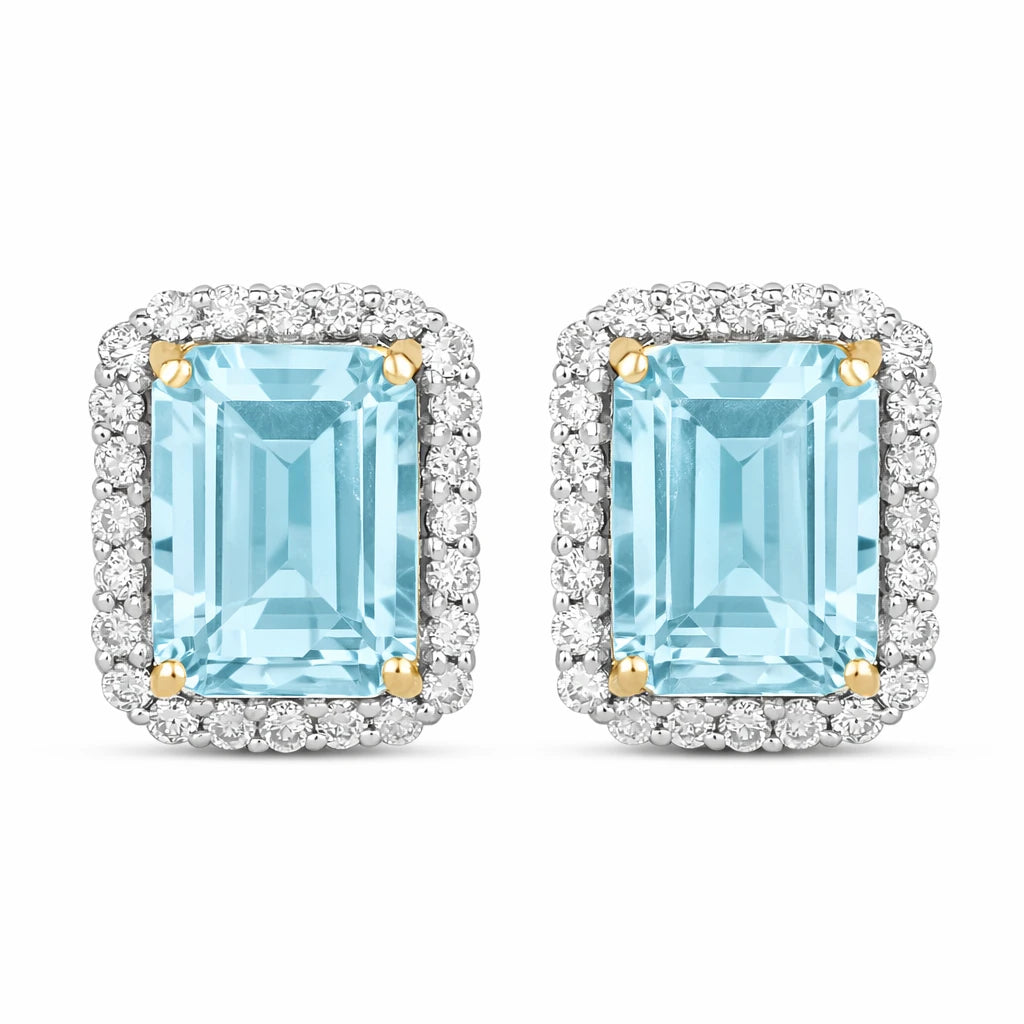 Emerald Cut Diamond Halo Stud Earrings