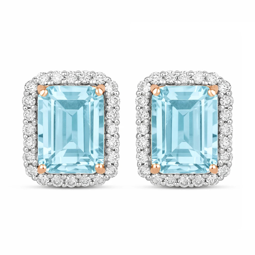 Emerald Cut Diamond Halo Stud Earrings