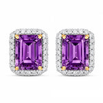 Emerald Cut Diamond Halo Stud Earrings