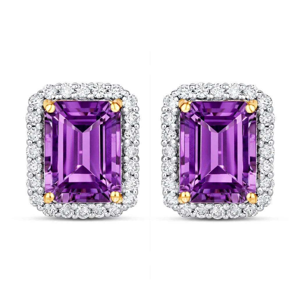 Emerald Cut Diamond Halo Stud Earrings